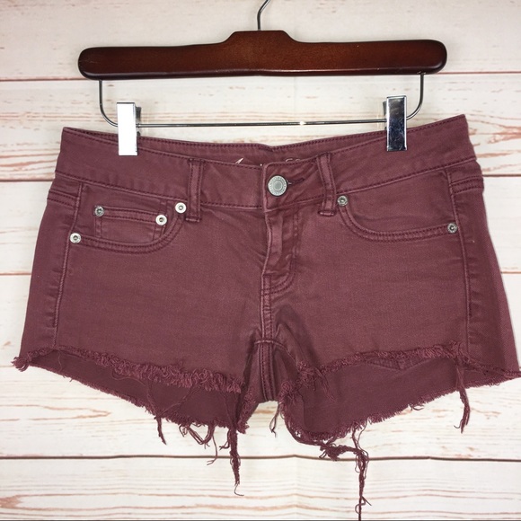 American Eagle Outfitters Pants - AEO American Eagle Cutoff Muted Red Denim Shorts 4